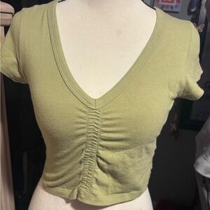 NWOT American Eagle Outfitters Olive Green Ruched V-Neck Crop Top